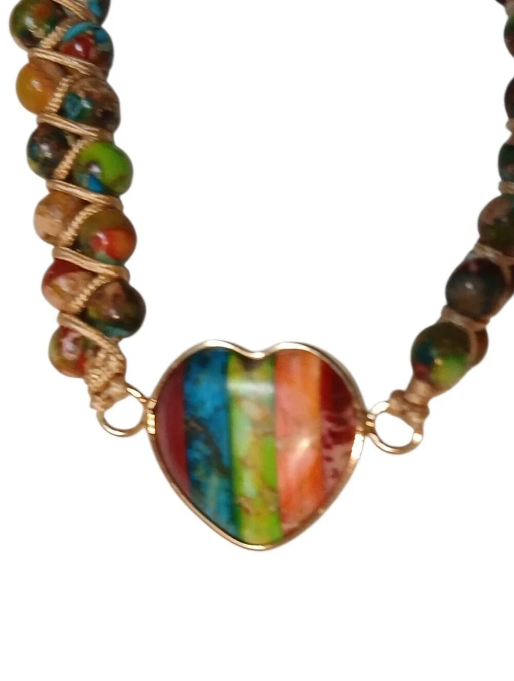 Boho Multi NWT Colored Stone Peace Bracelet With A Heart As Main Stone. - Picture 1 of 12